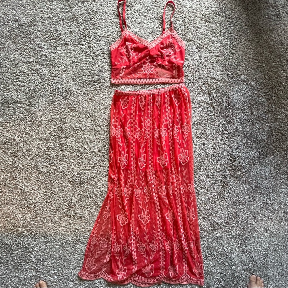 Lace Crop Top and Maxi Skirt Set